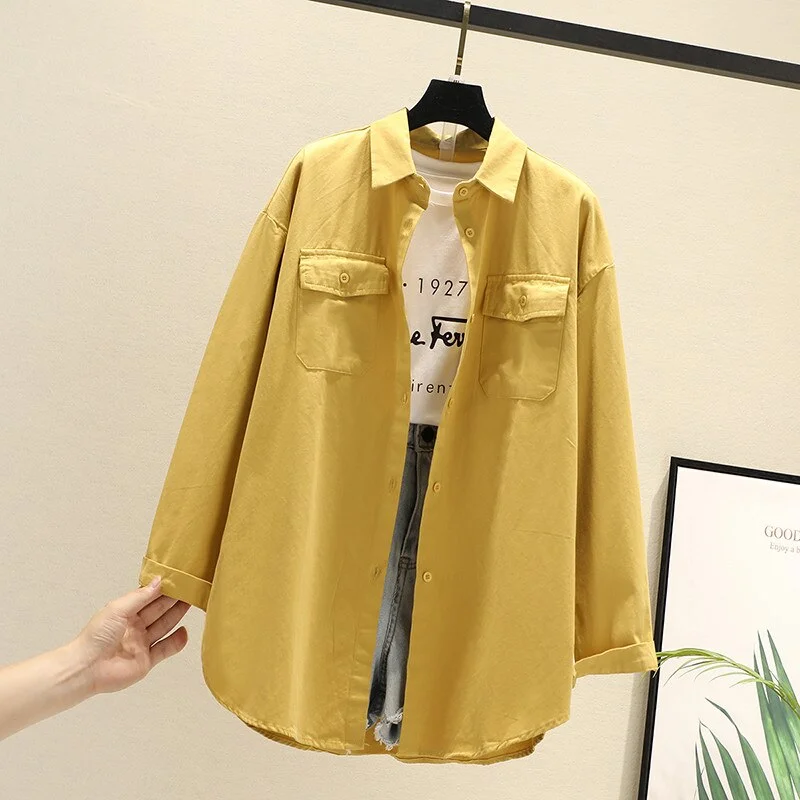 Women Blouses Shirts Tunic Womens Tops And Blouses 2020 Womenswear Long Sleeve Clothing Button Up Down White Double Pockets New