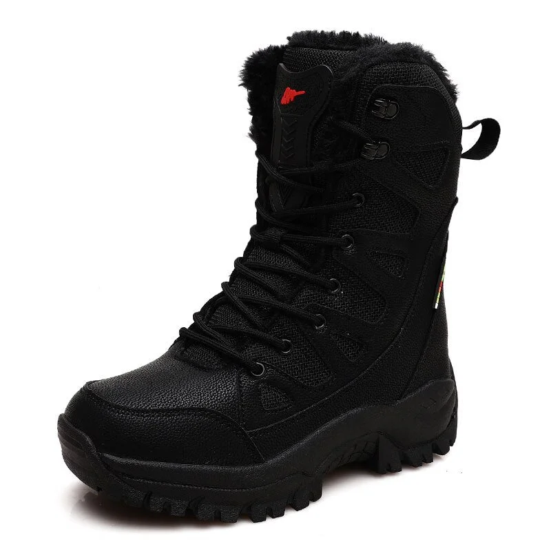 New Warm Plush Snow Boots Men Lace Up Casual High Top Men's Boots Waterproof Winter Boots Anti-Slip Ankle Boots Army Work Boots
