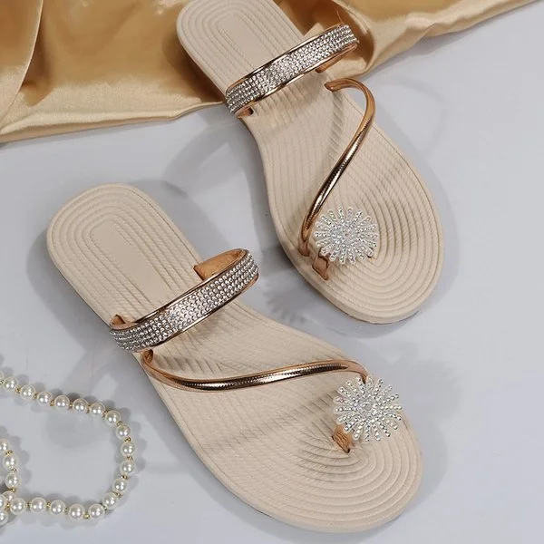 Minipee Sandals 2022 summer new shiny flat shoes rhinestone sandals