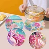 4PCS Diamond Painted Wooden Shell Flower Placemats Comes with Storage Display Stand
