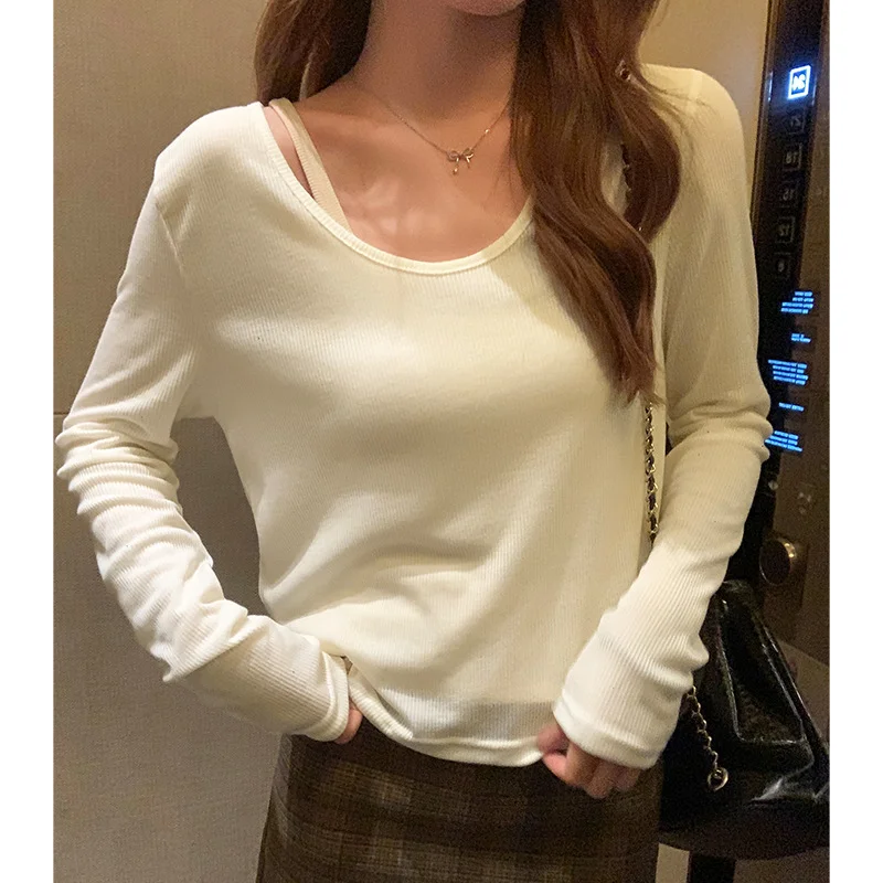 Ueong Egg Collar Tencel Long-Sleeved T-Shirt Women Wear The New Soft Waxy Skin Bottoming Shirt In Spring