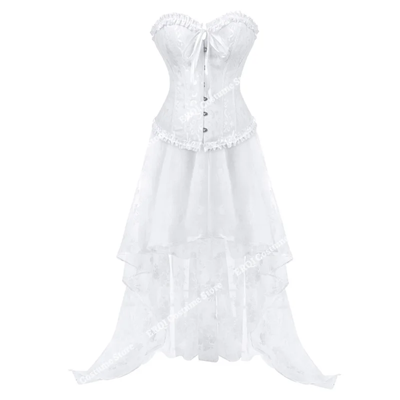 Billionm Corset Dress Lace Floral Body Shape Sexy Corsets Dresses for Women Elegant Halloween Cosplay Costume White Plus Size