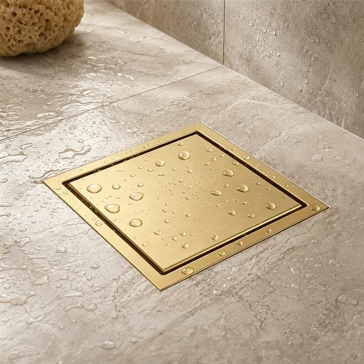 EVERSTEIN Square Shower Floor Drain in Brushed Gold SFS-3066-GD