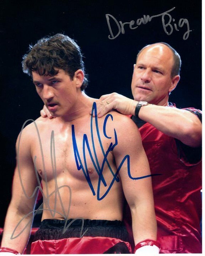 Aaron eckhart and miles teller signed autographed bleed for this 8x10 Photo Poster painting