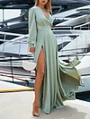 Split-Side Lace-Up Long Sleeves Maxi Dresses