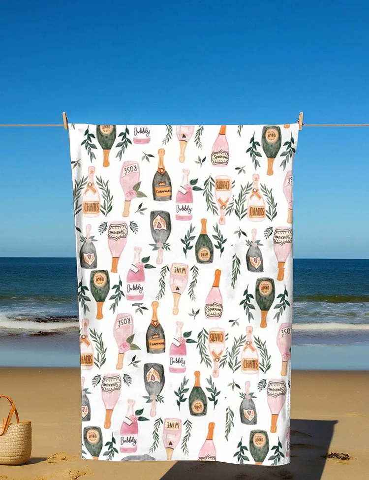 Champagne And Wine Bottles Beach Towel