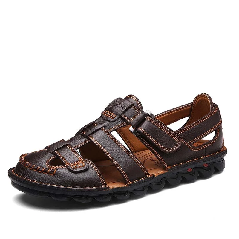 Brand Men's Summer Sandals Genuine Leather Sandals Outdoor Summer Handmade Men Slippers Shoes Men Beach Soft Breathable Sneakers