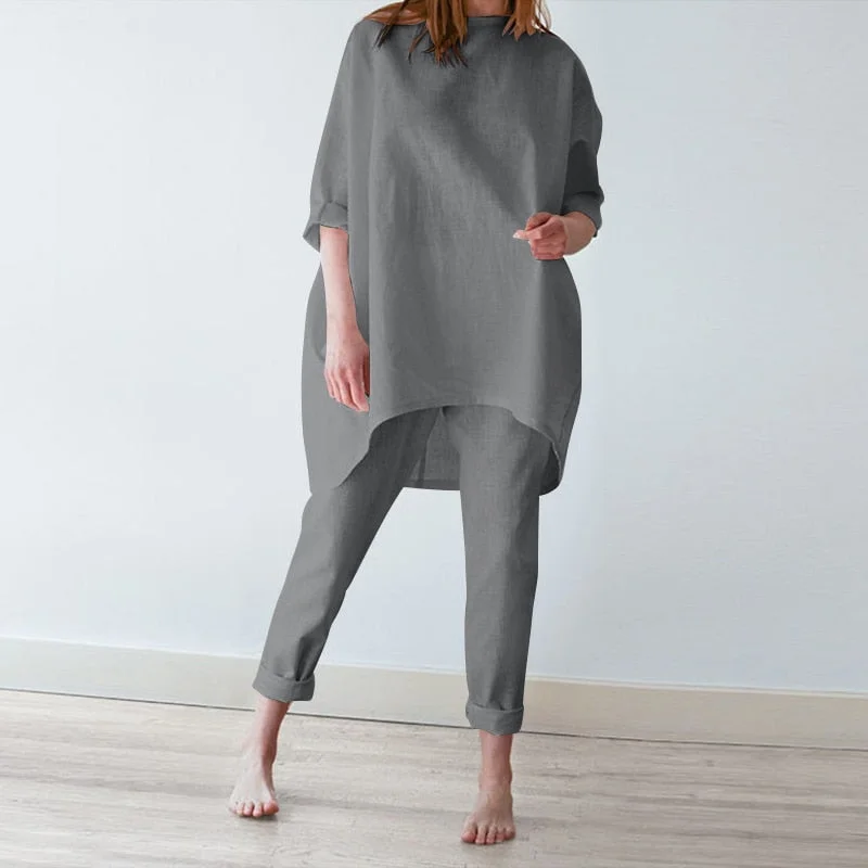 Fashion Urban Tracksuit Women Summer Pants Suits ZANZEA Two Piece Sets Casual 3/4 Sleeve Irregular Blouse Trousers Sets Outifits
