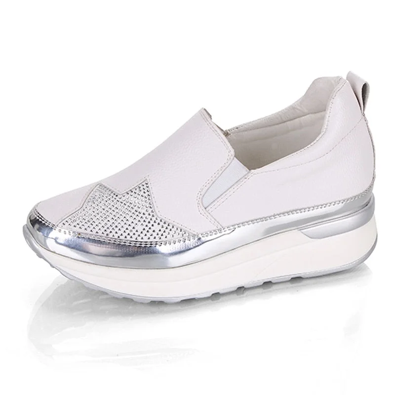 2020 Comfort Creepers Bling Loafers Silver Platform Shoes Woman Slip On Swing Women Flats Shoes Zapatos De Mujer