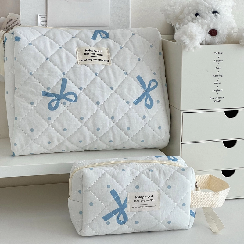 Classic Style Bow Knot Polyester Sewing Thread Square Makeup Bags