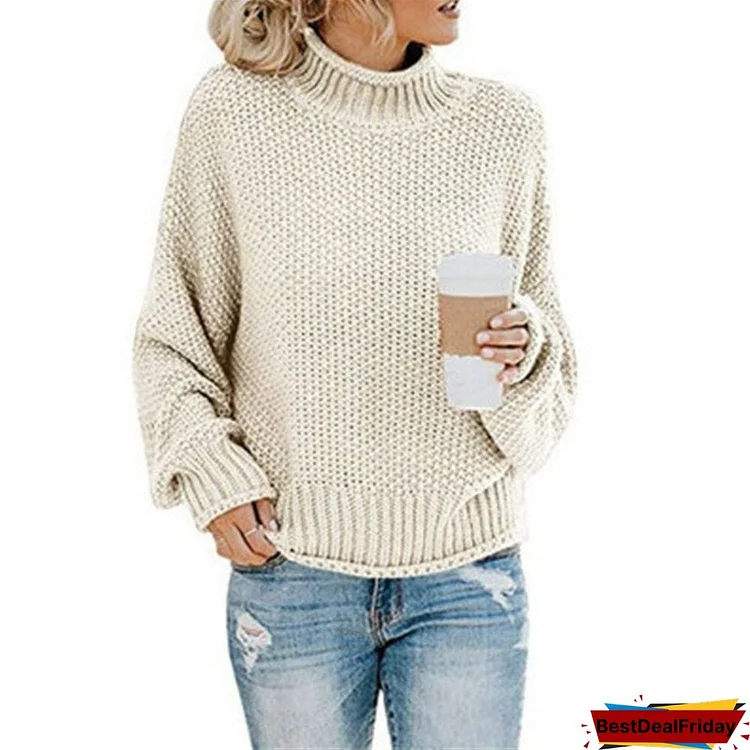 Top Casual Loose Short Sleeve Knit Sweater High Neck Knit Pullover Women's 9-color Clothing Length Sleeve Style Decoration Age