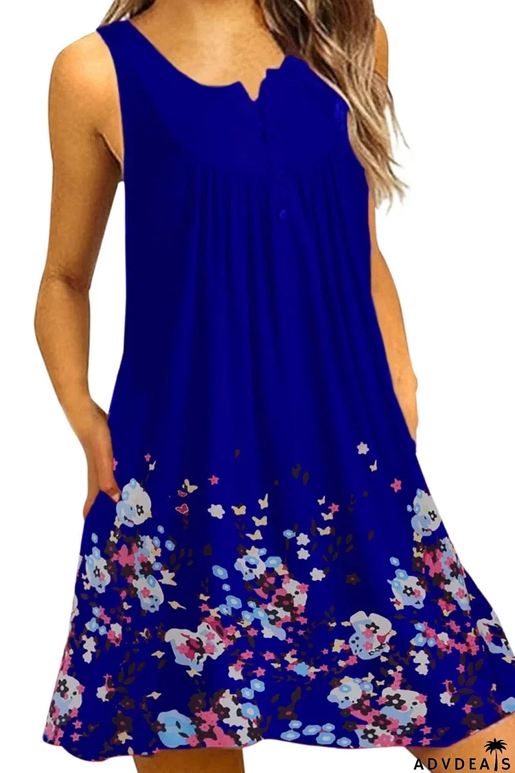 Crew Neck A-Line Daily Beach Floral Dress