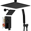 [US Local Warehouse] Mixer Shower W/ 12in Ceiling Mount 6in Wall Mount Showers Head Ceiling Mounted Shower System Combo Set Push Button Diverter with 2 in 1 Handheld for Bathroom and Hotel