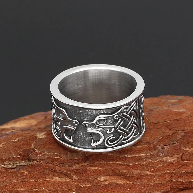 Coutureaura Viking Celtic Open Mouth Fierce Wolf Ring