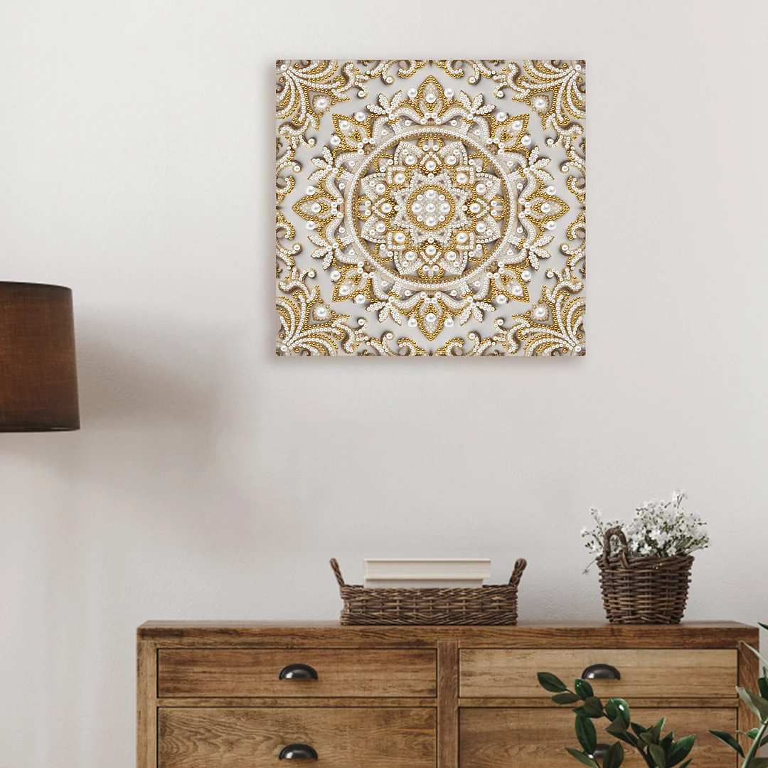 Round Mandala DIY Pearl Diamond Art Kit for Adults Home Decor 25x25cm With Frame