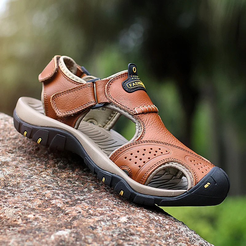 Men's Orthopedic Support Non-slip Sport Sandals Lightweight Trail Hiking Leather Sandals