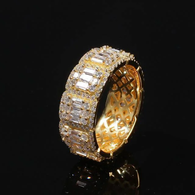 Baguette Cluster Full Iced Bling Cubic Zirconia Hiphop Rings
