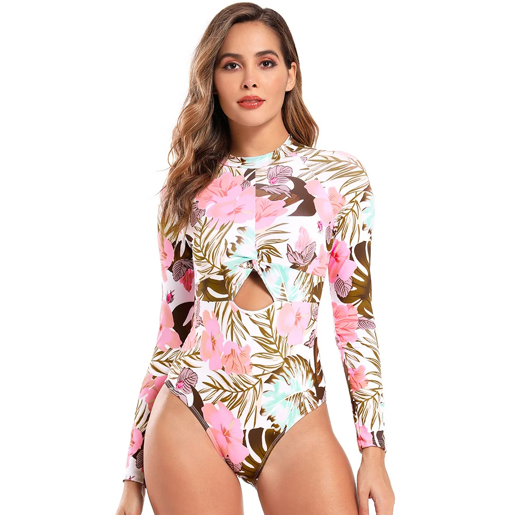 Uveng Printed Conjoined Conservative Surf Swimsuit 2025 New Small Fresh Long-Sleeved Sports Sporlike