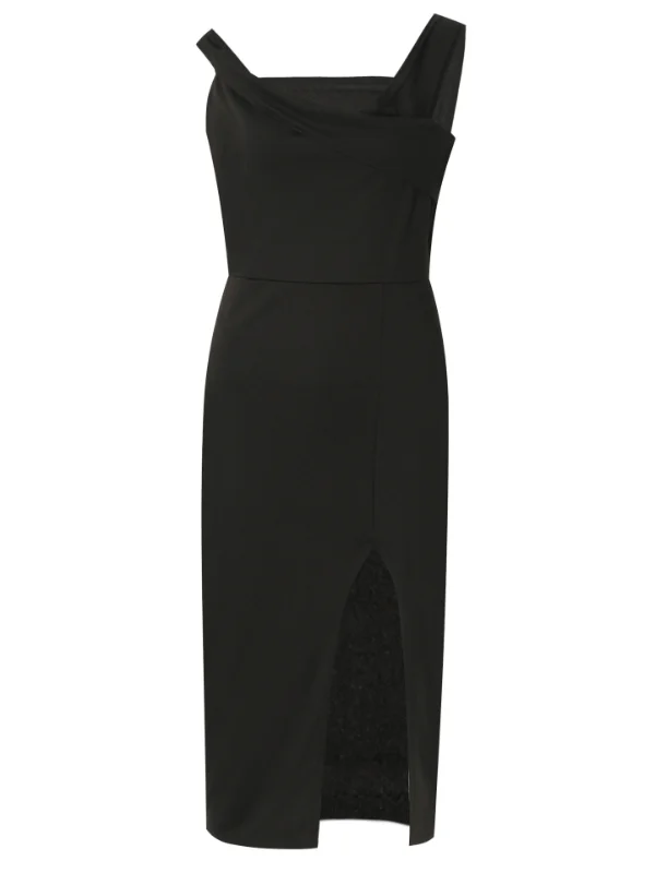 Sexy Sleeveless Slit Paneled Off Shoulder Boat Neck Dress