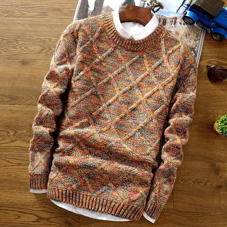 BrosWear Men's Rhombus Pullover Casual Sweater