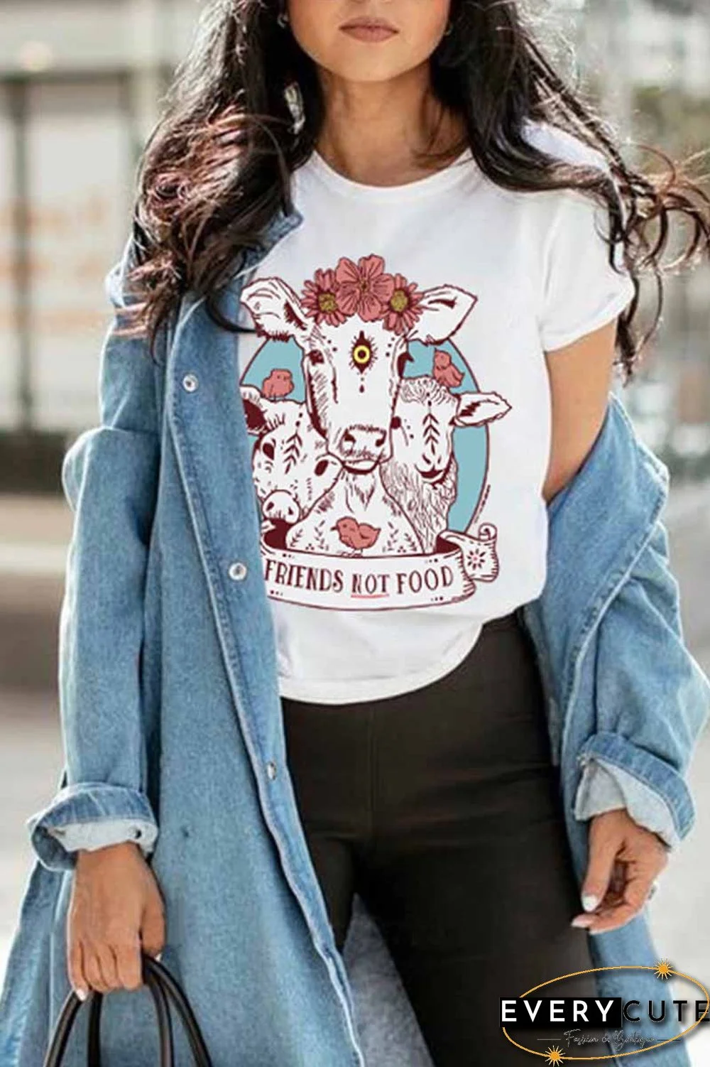 Colorful Cow Carton Print T-Shirt