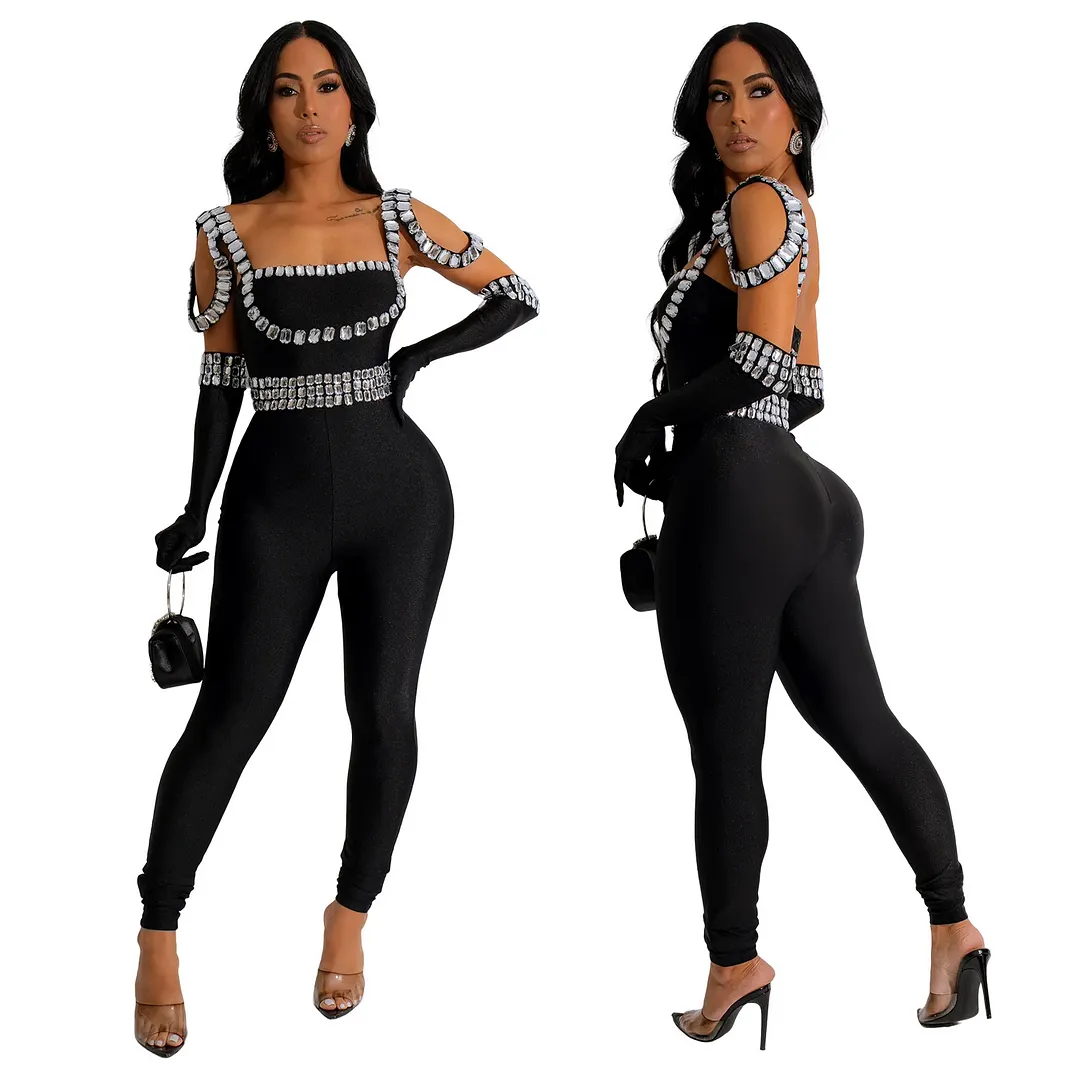 Churchf Churchf Fashion Women's New Sling Hot Drill Long Jumpsuit