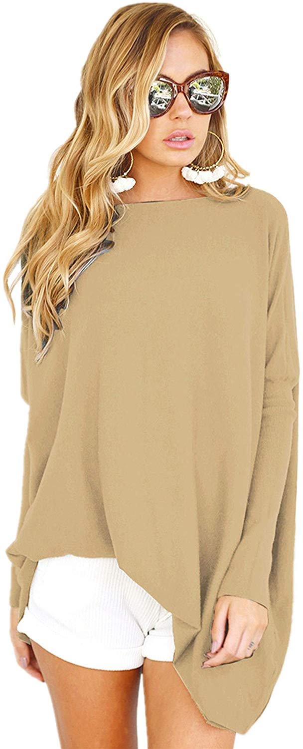 Women's Tunic Tops for Leggings Oversized Shirts Casual Batwing Long Sleeve Loose Pullover Tops Tunics (Sapphire Blue X-Large)