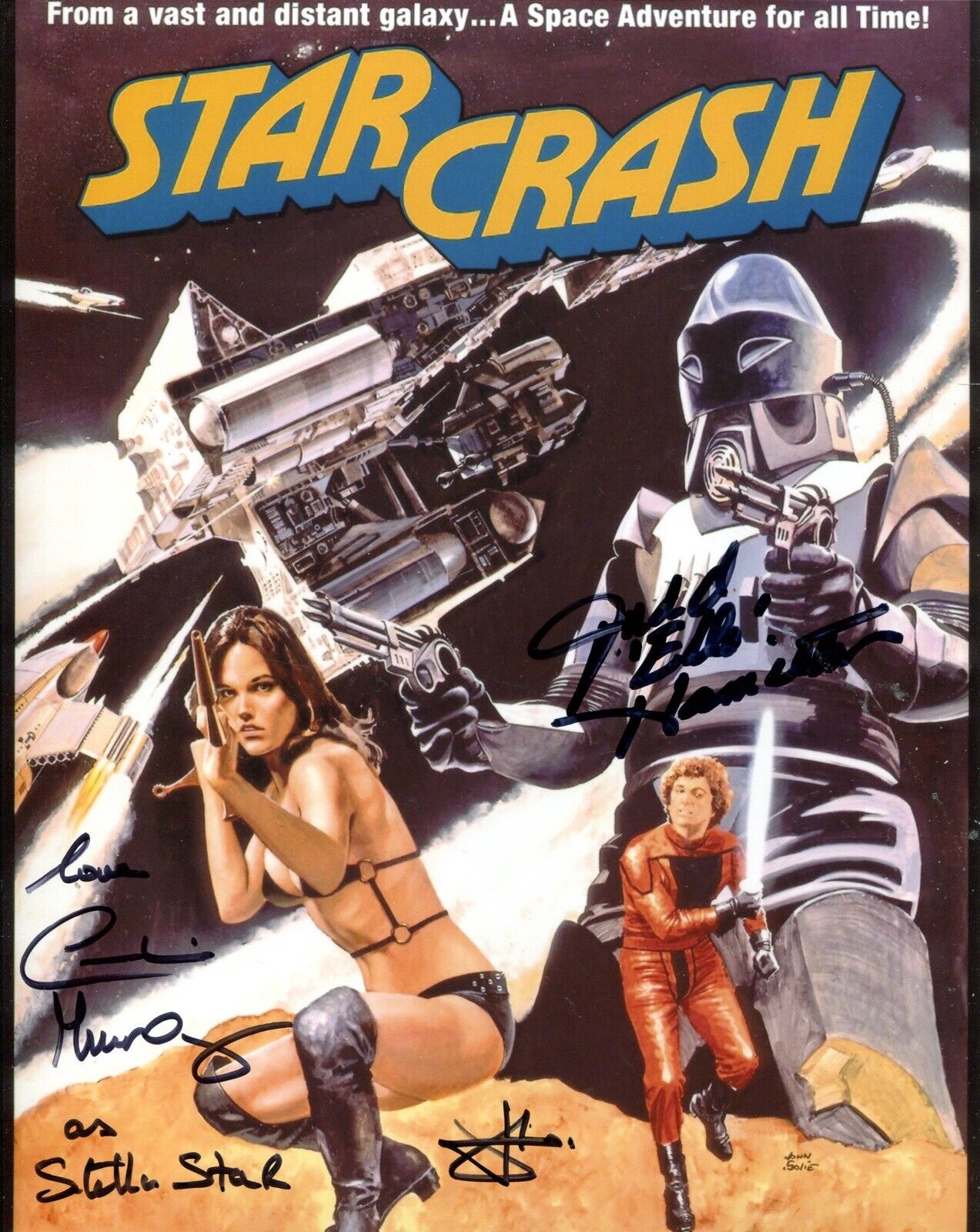 Caroline Munro & Judd Hamilton signed STARCRASH 8x10 poster Photo Poster painting IMAGE No1