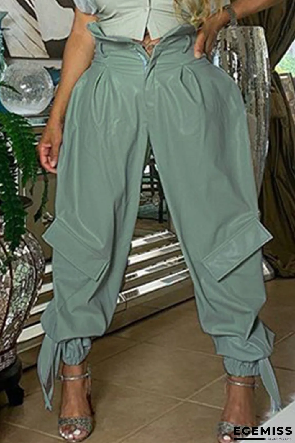 Light Green Fashion Casual High Waist Trousers | EGEMISS