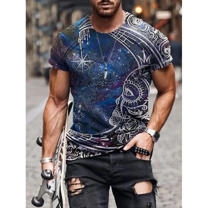 Men's abstract painting print short-sleeved T-shirt