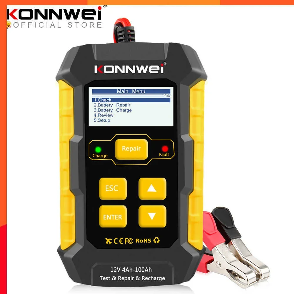 New KONNWEI KW510 12V 5A Full Automatic Tester Pulse Charger Wet Dry Lead Acid Car Battery Repair Tool Agm Gel