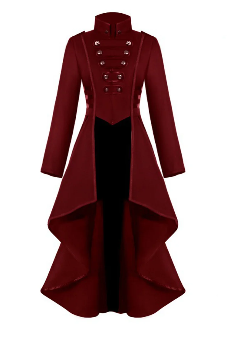 Gothic Red Party Stand-Up Collar Double Breasted Irregular Tunic Coat