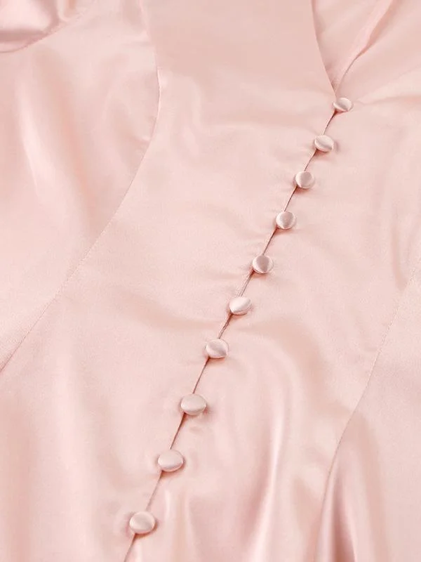 Fashionable satin satin V-neck lantern sleeve dress