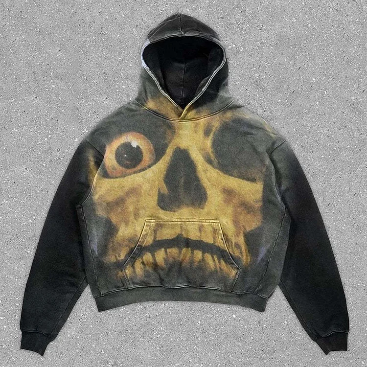 One Eyed Skeleton Lazy Street 3D Printing Loose Hooded long-sleeved Sweater Hoodie-VESSFUL