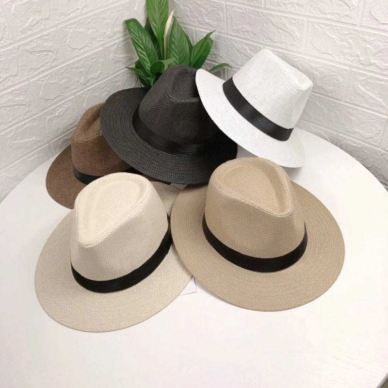 Paper Grass Large Flat Brim Top Hat Summer Sun Protection Sun Hat Panama Straw Hat Men's Outdoor Sun Hat