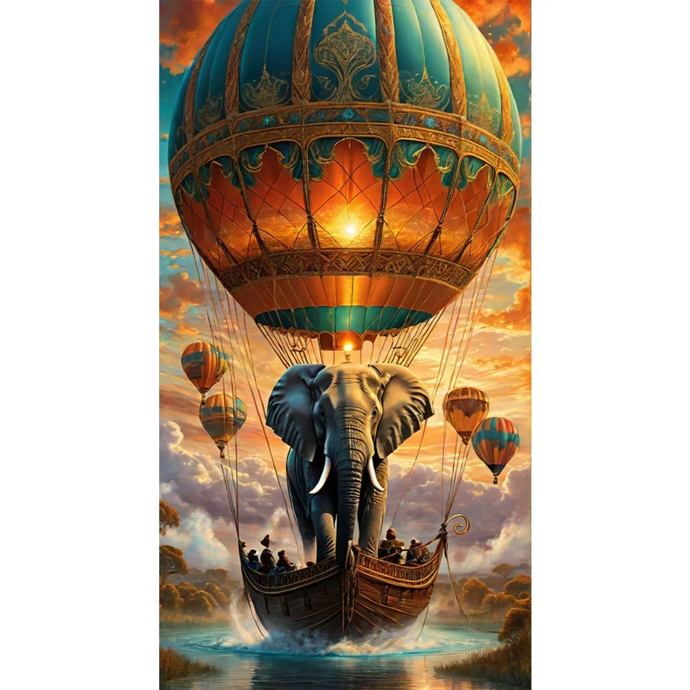 Diamond Painting - Full Round Drill - Elephant Hot Air Balloon(Canvas|40*70cm)