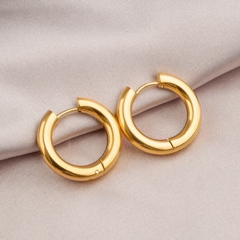 1 Pair Minimalist Round Plating Stainless Steel Titanium Steel 18K Gold Plated Hoop Earrings