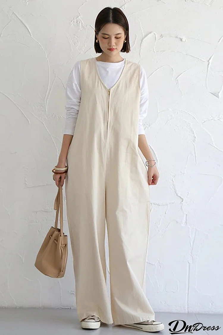 Sleeveless Zip-Front Wide Leg Jumpsuits