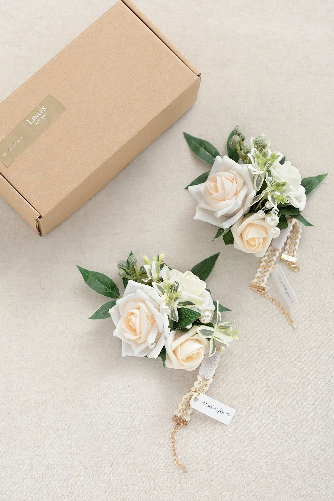 Wrist Corsages in Ivory & Cream