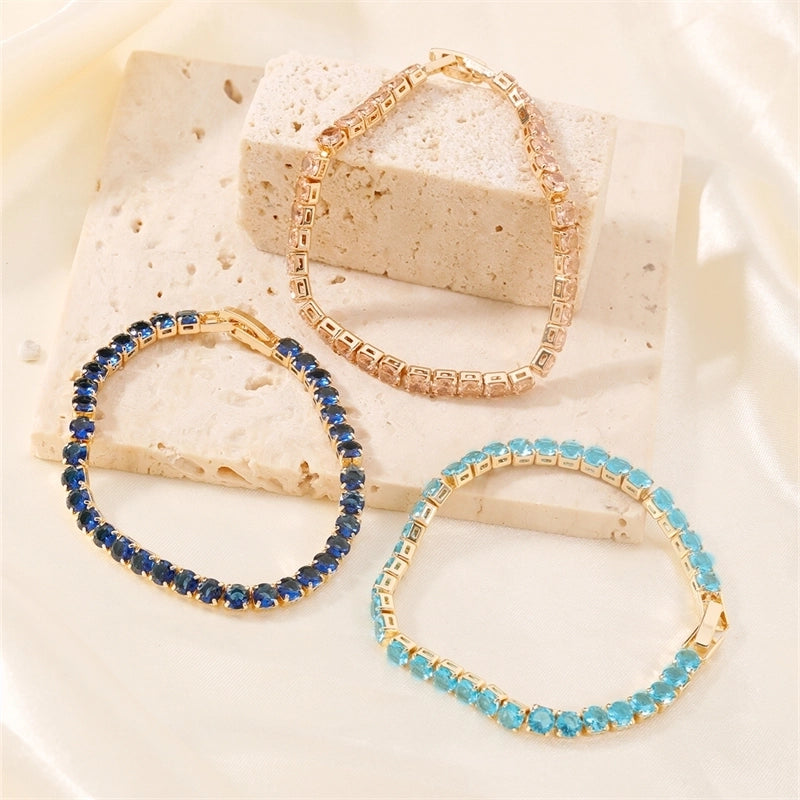 Hip-Hop Solid Color Copper Inlay Zircon K Gold Plated Rhodium Plated Unisex Tennis Bracelet