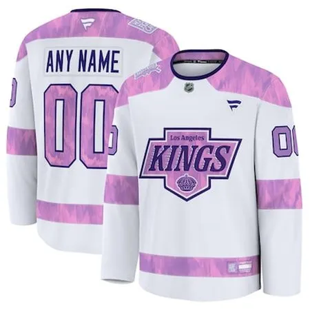 Youth Los Angeles Kings  White 2024 Hockey Fights Cancer Practice Custom Jersey