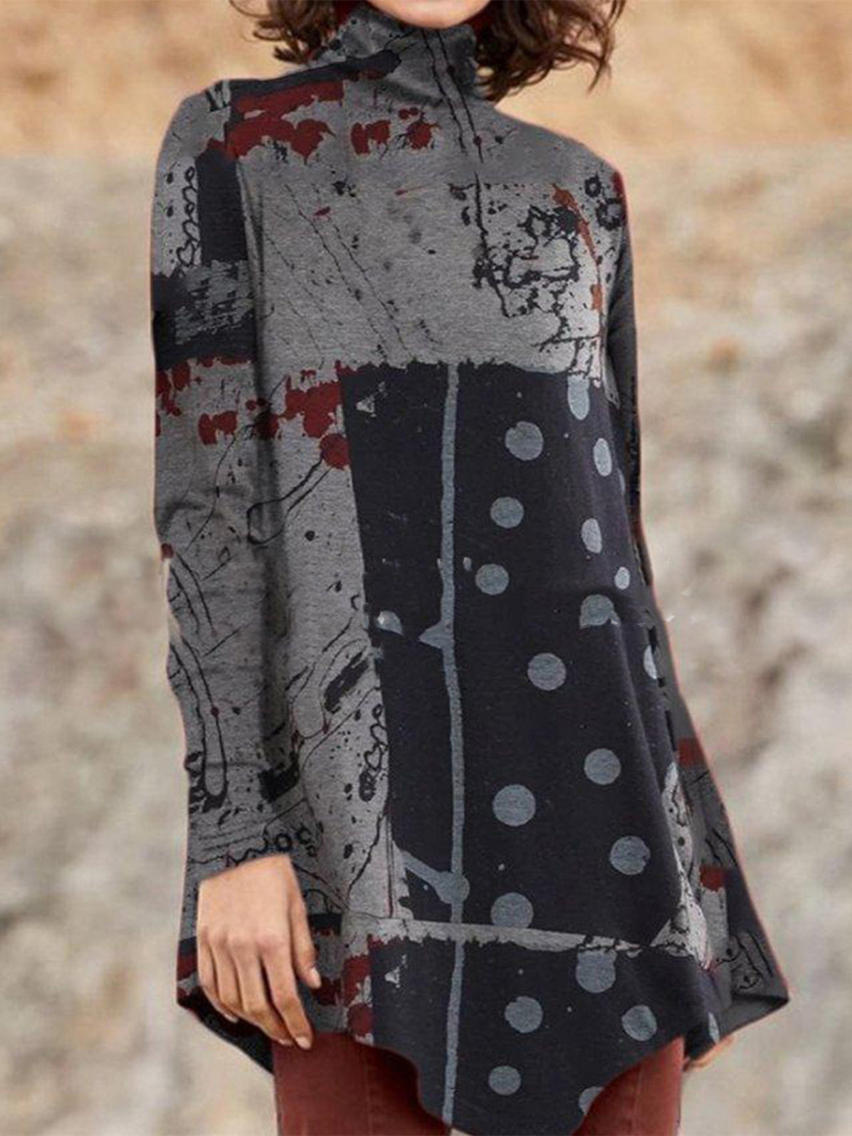 Women Long Sleeve V-neck Graphic Floral Printed Top