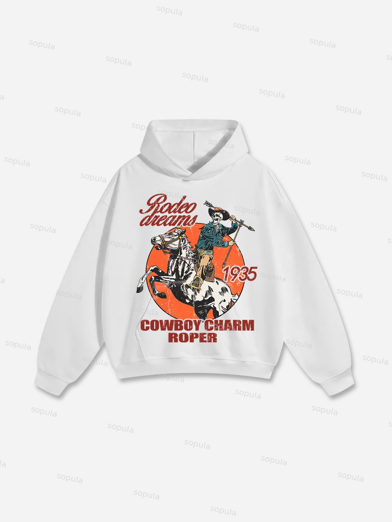 Skeleton Cowboy Rodeo Dreams Print Cotton Hoodie