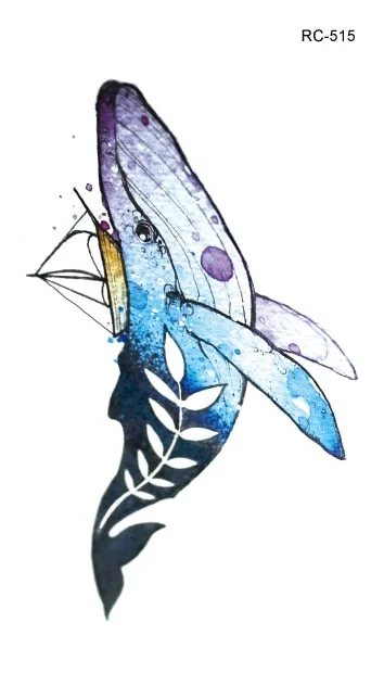 52 Kinds Watercolor Animals Fake Tattoos Temporary Cat Flamingo Wolf Whale Fox Butterfly Waterproof Tatto Stickers Small Size