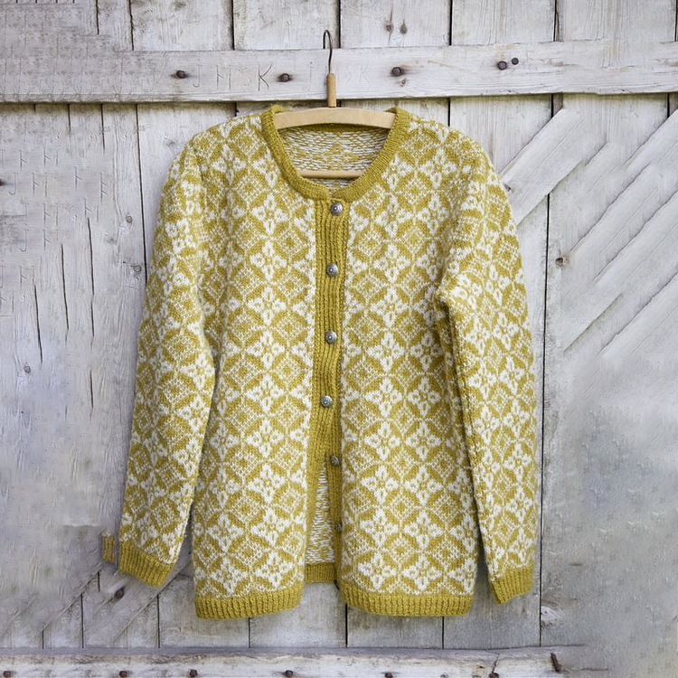 VChics Vintage Icelandic Yellow Knit Jacquard Warmth Cardigan（Unisex）