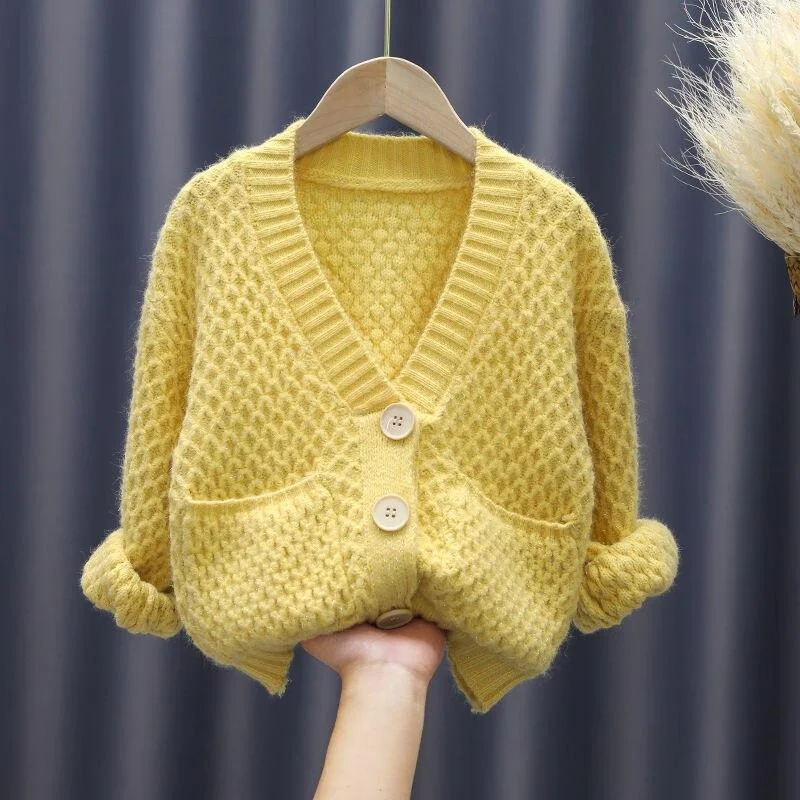Girls Knitting Cardigan Sweaters Korean Single Breasted Solid Children's Clothing 3-13 Years Old Spring and Autumn Kids Clothes