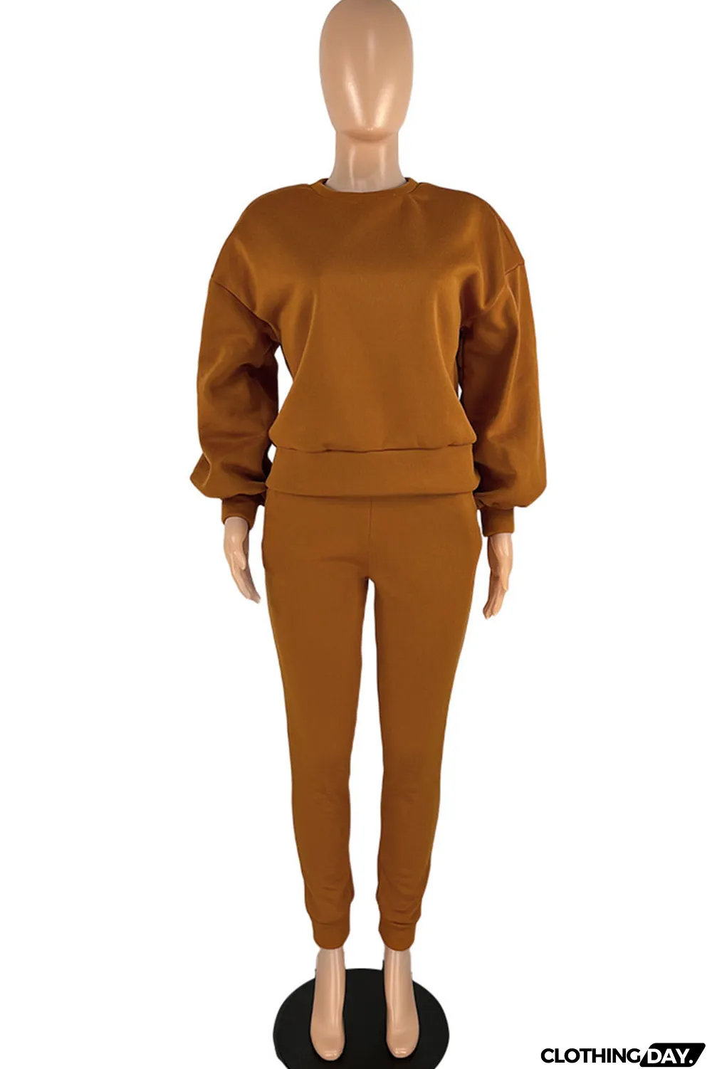 Black Casual Solid Split Joint O Neck Long Sleeve Two Pieces