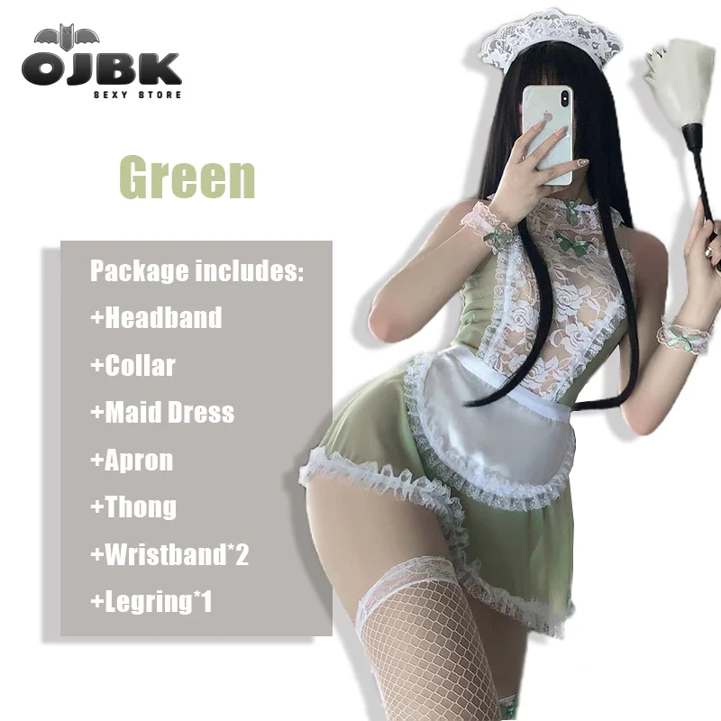 Billionm OJBK 3 Colors Japanese Sexy Maid Cosplay Costumes For Woman Transparent Sex Party Lingerie Couple SM AV Lace Outfit 2020 New