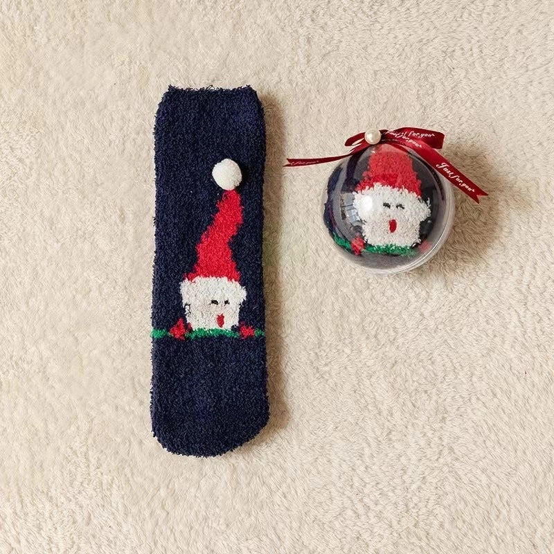 Women’s Minimalist Christmas Tree Santa Claus Snowman Cotton Jacquard Crew Socks