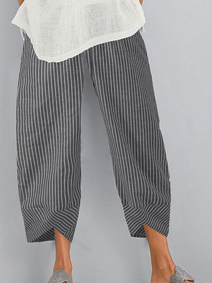 Striped Stitching Casual Cotton And Linen Pants